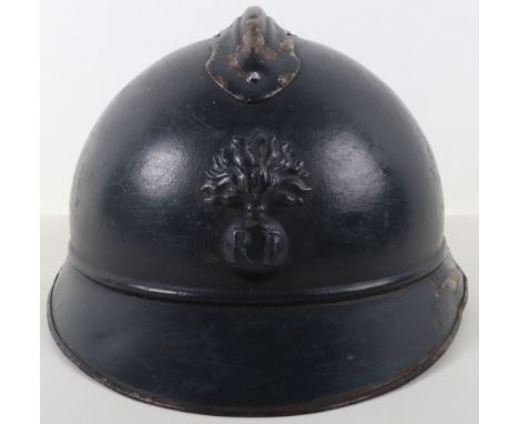 WW1 French Infantry M-15 Adrian Steel Helmet, good example of a standard M-15 pattern Adrian helmet with a dark horizon blue 