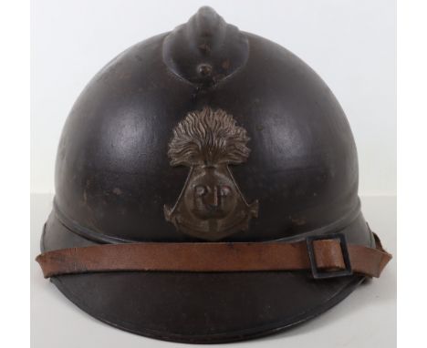 WW1 French Colonial Troops M-15 Adrian Steel Helmet, superb example of an M-15 Adrian pattern steel helmet which has the dark