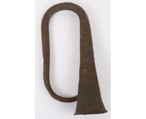 WW1 Imperial Russian Military Bugle, tall brass bugle with central cartouche in the form of the Russian double headed eagle e