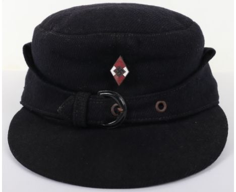 WW2 German Hitler Youth Ski Cap, blue wool Hitler Youth ski cap with buckle fitting to the front. Enamel Hitler Youth diamond