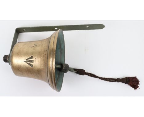 British Royal Navy Admiralty Issue Bell, large brass naval ships bell with impressed Admiralty pattern broad arrow mark. Comp