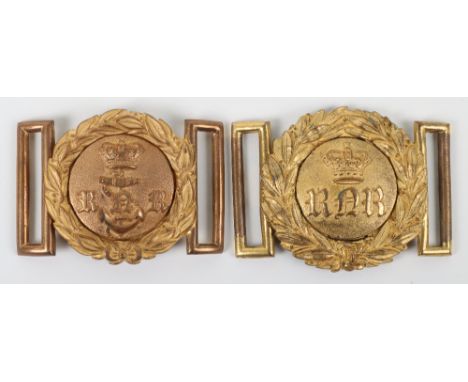 2x Early Victorian Royal Naval Reserve Waistbelt Clasps, being two variations, first with crown over “RNR” in gothic letters,
