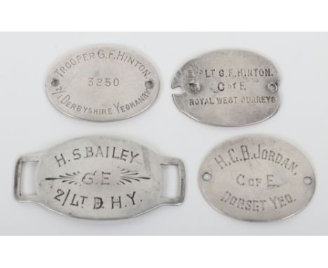 WW1 Identity Discs of Yeomanry Regiments Interest, consisting of a hallmarked silver (Birmingham 1916) tag engraved “H S BAIL