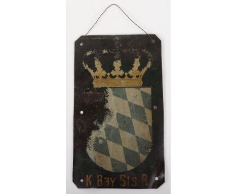 Kingdom of Bavaria State Railways Carriage Plaque, with crowned Bavarian shield and below “K. Bay. Sts. B.” Drill holes to th