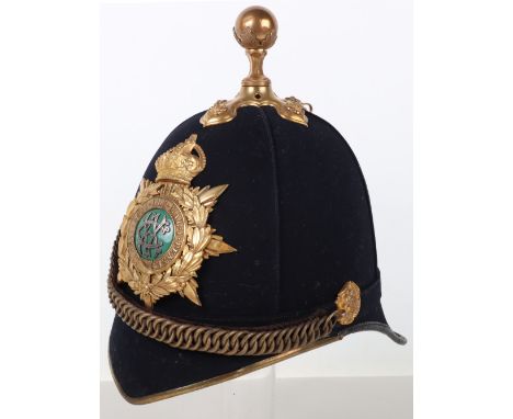 Scarce Army Veterinary Corps Officers Home Service Helmet, blue cloth body home service helmet with gilt metal officers kings