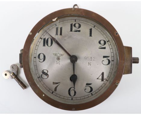 WW2 German Naval (Kriegsmarine) Ships Bulkhead Clock, good example of the brass cased bulkhead pattern clock with blackened r