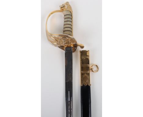 EIIR Royal Navy Officers Sword by Wilkinson, standard pattern Royal Navy officers dress sword with original grip retaining th
