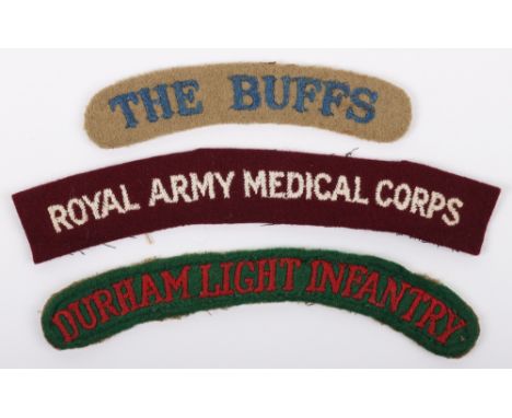 WW2 16th Battalion Durham Light Infantry Cloth Shoulder Title, red embroidered lettering on green backing cloth. Uniform remo