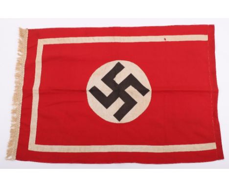 Third Reich NSDAP Podium Banner, red cotton single sided banner with cloth tassel edging to the bottom. Central printed swast