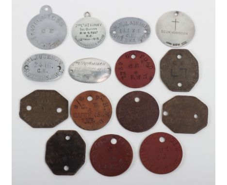 Grouping of Identity Discs of Queens Royal West Surrey Regiment Interest, consisting of a pair of fibre id dog tags “PTE D DA