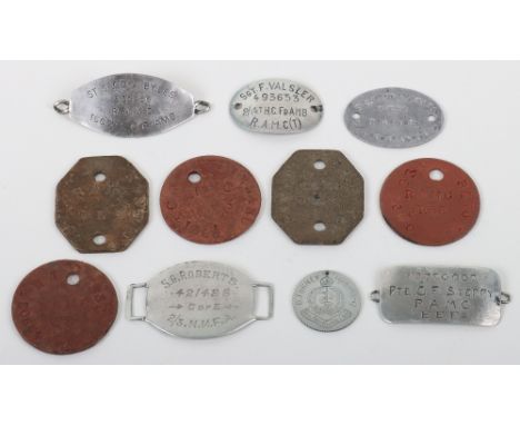 Selection of Mostly WW1 Period Royal Army Medical Corps Identity Discs, consisting of un-marked silver example engraved to “S