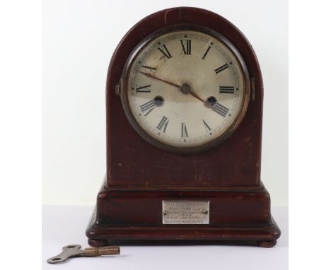 WW2 Staffordshire Home Guard Presentation Mantle Clock, typical 1930’s oak cased mantle clock with dial having Roman numerals