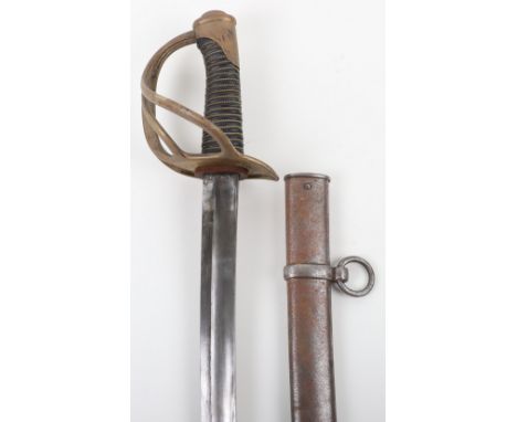 French Model 1822 Cavalry Sword, brass hilted cavalry sword with various issue stampings to the reverse. Housed in its steel 
