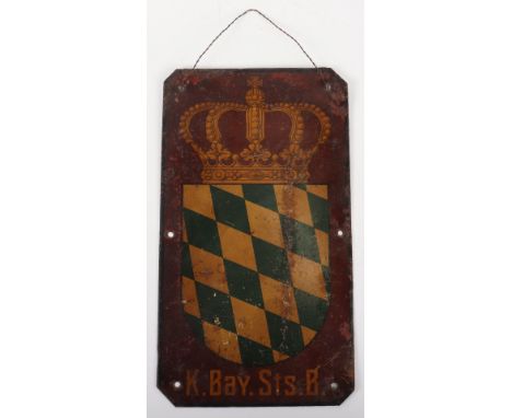 Kingdom of Bavaria State Railways Carriage Plaque, fine example with crowned Bavarian shield and below “K. Bay. Sts. B.” Dril