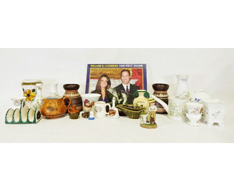 Four boxes of assorted china and glassware&nbsp;to include Aynsley 'Wild Tudor' vase, Jersey pottery toast rack, Wedgwood and