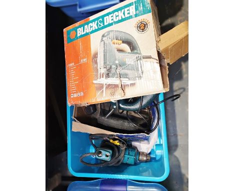 Quantity of assorted tools to include a black and decker drill, a New-Tool electric planer and other tools (1 box)