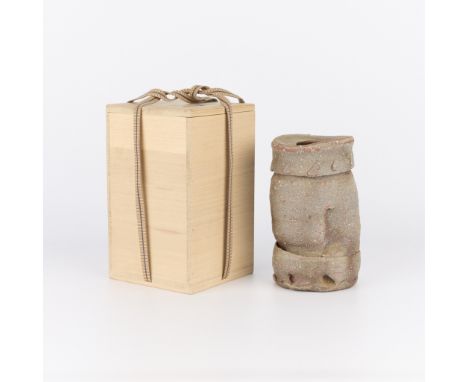 Kakurezaki Ryuichi&nbsp;(Japanese, b. 1950). Studio ceramic Bizen ware vase of an irregular cylindrical form, 20th century. W