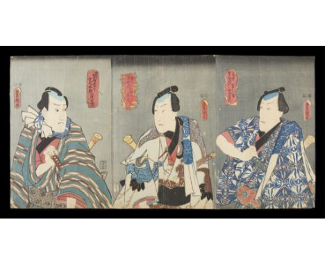 Utagawa Kunisada/Toyokuni III (Japanese, 1786-1865). Group of three woodblock prints from the 1850 series "Collection of Chiv