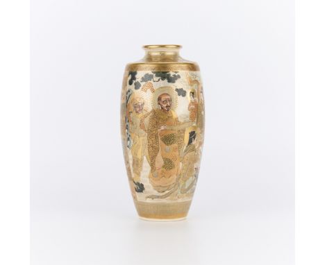 Meiji Japanese satsuma pottery baluster vase, early 20th century. With a four character mark along the underside and a circul