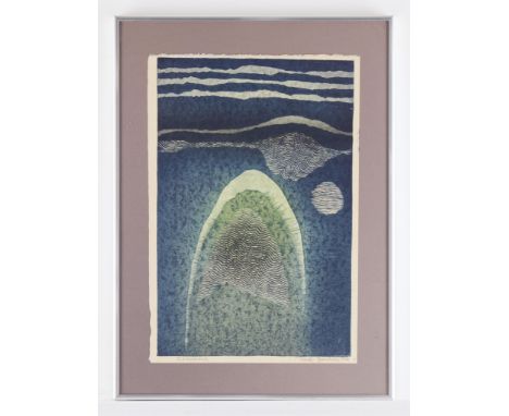 Toshi Yoshida (Japanese, 1911-1995). Woodblock print on paper titled "Seashore," 1962. Pencil signed and dated along the lowe