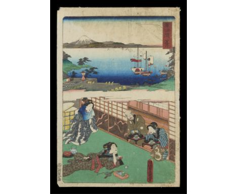 Utagawa Kunisada/Toyokuni III (Japanese, 1786-1865). Woodblock print titled "Arai" from the series "Famous Places along the T