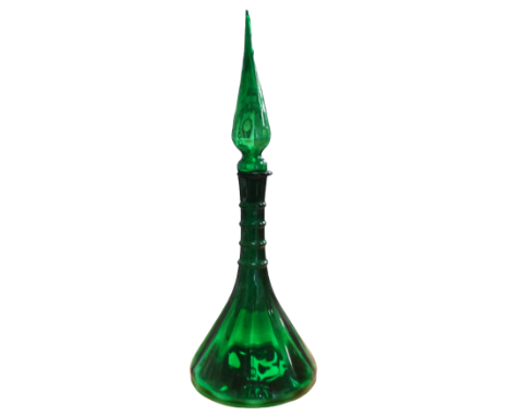 Empoli - a green glass ship's decanter with ring turned neck, height 57cm.