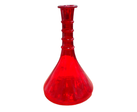 Empoli - a red glass ship's decanter, with a ring turned neck, lacking stopper, height 33cm.