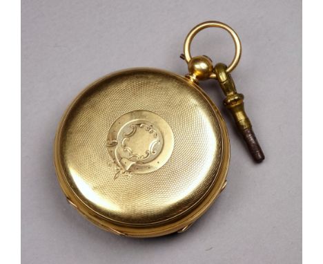 An early 20th century open faced pocket watch in 18ct yellow gold case - the white enamel dial set out in Roman numerals with