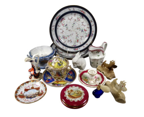 Three late 19th century Samson style plates - decorated with floral sprigs, diameter 23cm, together with a small quantity of 