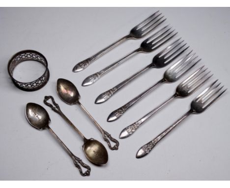 A set of six silver cake forks - Sheffield 1938, sponsor's mark for Angora Silver Plate Co.. together with three further teas