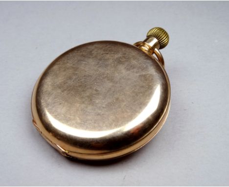 A 9ct yellow gold hunter pocket watch - early 20th century, the white enamel dial set out in Roman numerals with a subsidiary