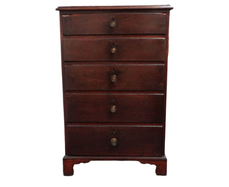 A Georgian and later reconstructed chest of drawers - the moulded rectangular top above an arrangement of five graduated draw
