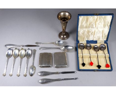 A boxed set of four silver coffee spoons - with celluloid playing card knops, Birmingham 1930, sponsor's mark for Marson &amp