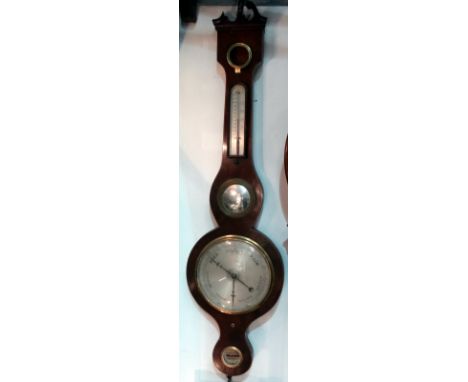 A 19th century mahogany cased barometer - incorporating a thermometer, a mirror and a level, height 96cm. 