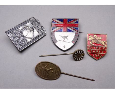 A small collection of sporting badges and stick pins - to include the Rome Olympics 1960 and the Tokyo Olympics 1964.