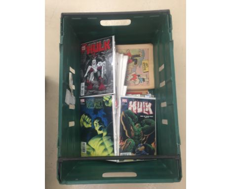 A large box of comics to inc vintage "The Hulk" comics etc