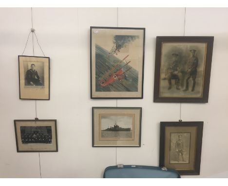 Five framed and glazed photographs of army and naval interest