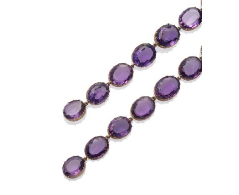 A Small Quantity of Amethyst Jewellery, circa 1850, including two bracelets set with oval amethysts, a stick pin similarly se