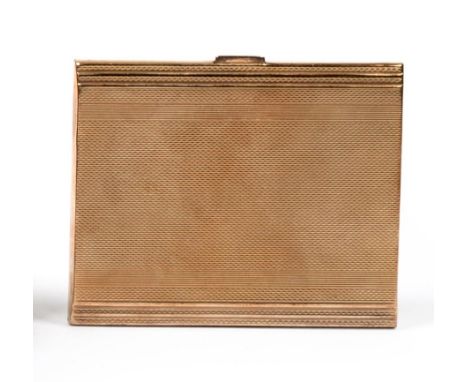 An Art Deco 9ct Gold Cigarette Case, retailed by Garrard & Co, London 1934, rectangular with all over engine turned decoratio