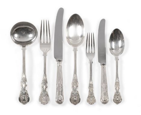 A Victorian Silver Table Service of Flatware, JR, Sheffield 1892, Queens Pattern (single struck), comprising six each of tabl