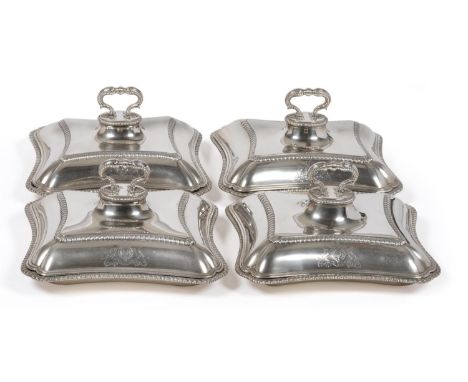 A Set of Four George III Silver Entree Dishes and Covers, John Parker I & Edward Wakelin, London, two bases 177, two 1774, tw