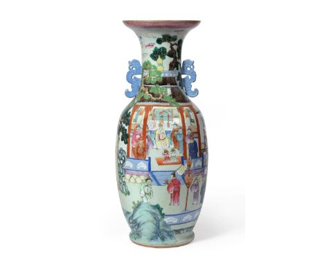 A Chinese Famille Rose Vase, mid 19th century, of shouldered ovoid form with tall trumpet neck, decorated in typical palette 