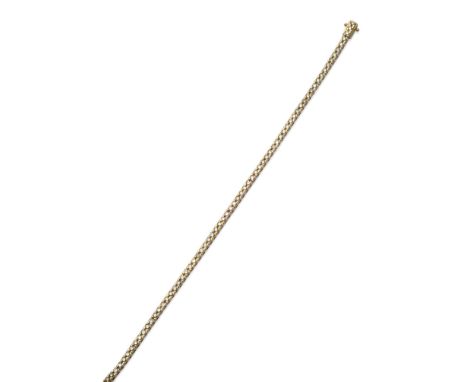 A Diamond Line Bracelet, the round brilliant cut diamonds in yellow four claw squared settings, total estimated weight 2.00 c