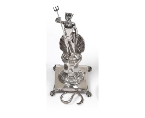 A 19th Century Portuguese Silver Toothpick Holder, maker's mark IPC, Porto 1843/53, modelled as Neptune standing naked with a