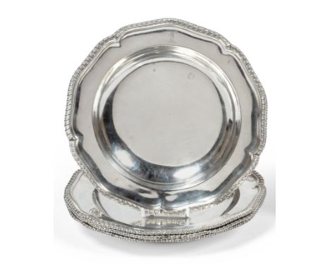 A Set of Three George III Silver Soup Plates, Andrew Fogelberg & Stephen Gilbert, London 1781, cinquefoil with a gadrooned bo