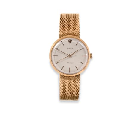 A 9ct Gold Centre Seconds Wristwatch, signed Rolex, Precision, 1965, lever movement numbered 251, silvered dial with applied 