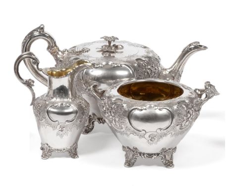 A Victorian Silver Three Piece Tea Service, Robb & Whittet, Edinburgh 1844, comprising teapot, cream jug and sugar bowl, the 