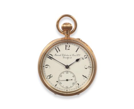 An 18ct Gold Open Faced Keyless Pocket Watch, signed Manoah Rhodes & Sons Ltd, Makers to the Admiralty, Bradford, 1911, lever