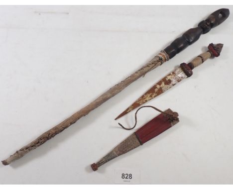 A Sudanese Tuareg dagger in leather scabbard plus a tribal item 