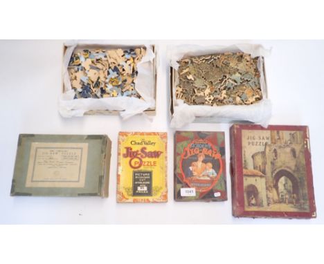 A collection of wooden jigsaw puzzles including Chad Valley King Charles I 80 pieces, Salmons Academy Wayside Refreshment, Th
